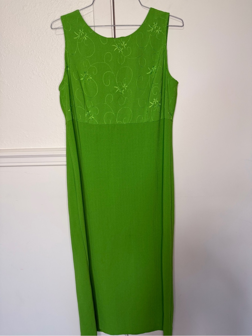 Sag Harbor Bright Green Embroidered Maxi Dress 10P
